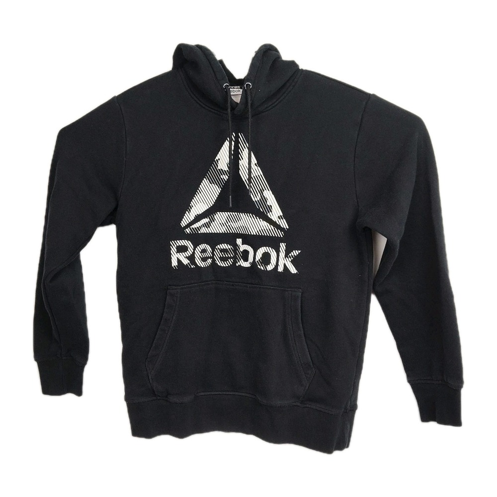 Reebok Hoodie Sweatshirt Men's S Black Large‎ Reebok Logo on Front Pockets